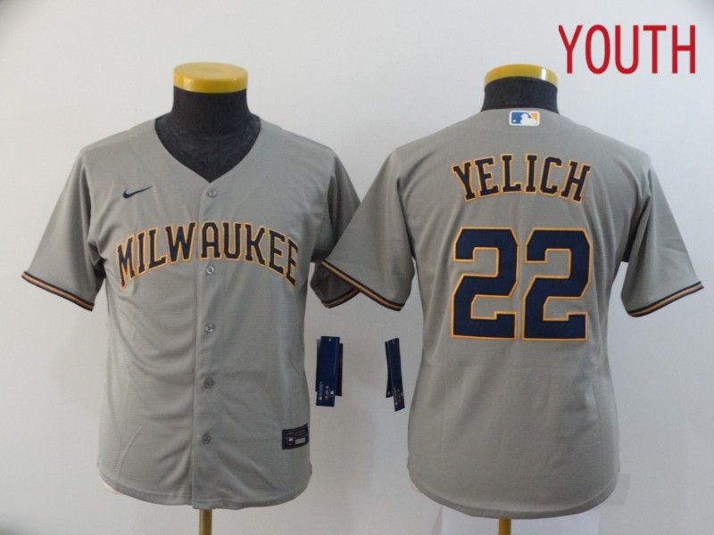Youth Milwaukee Brewers #22 Yelich Grey Nike Game MLB Jerseys->women mlb jersey->Women Jersey
